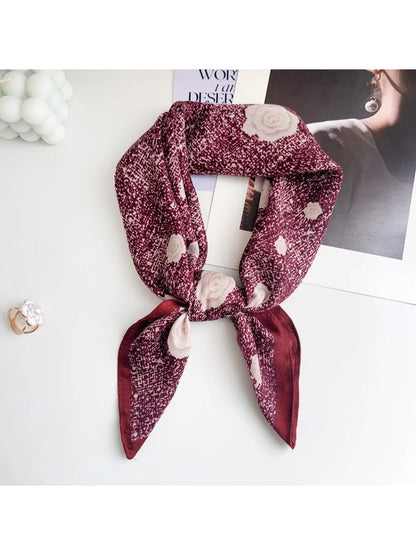 Scarvii Burgundy Rose Print Square Scarf