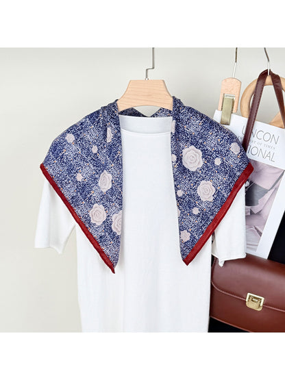 Scarvii - Retro Rose Pattern Fashion Square Scarf