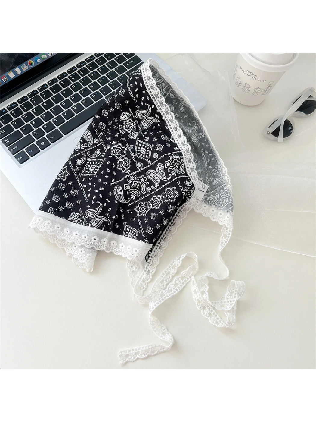 Scarvii - Lace-Trim Patchwork Triangle Scarf