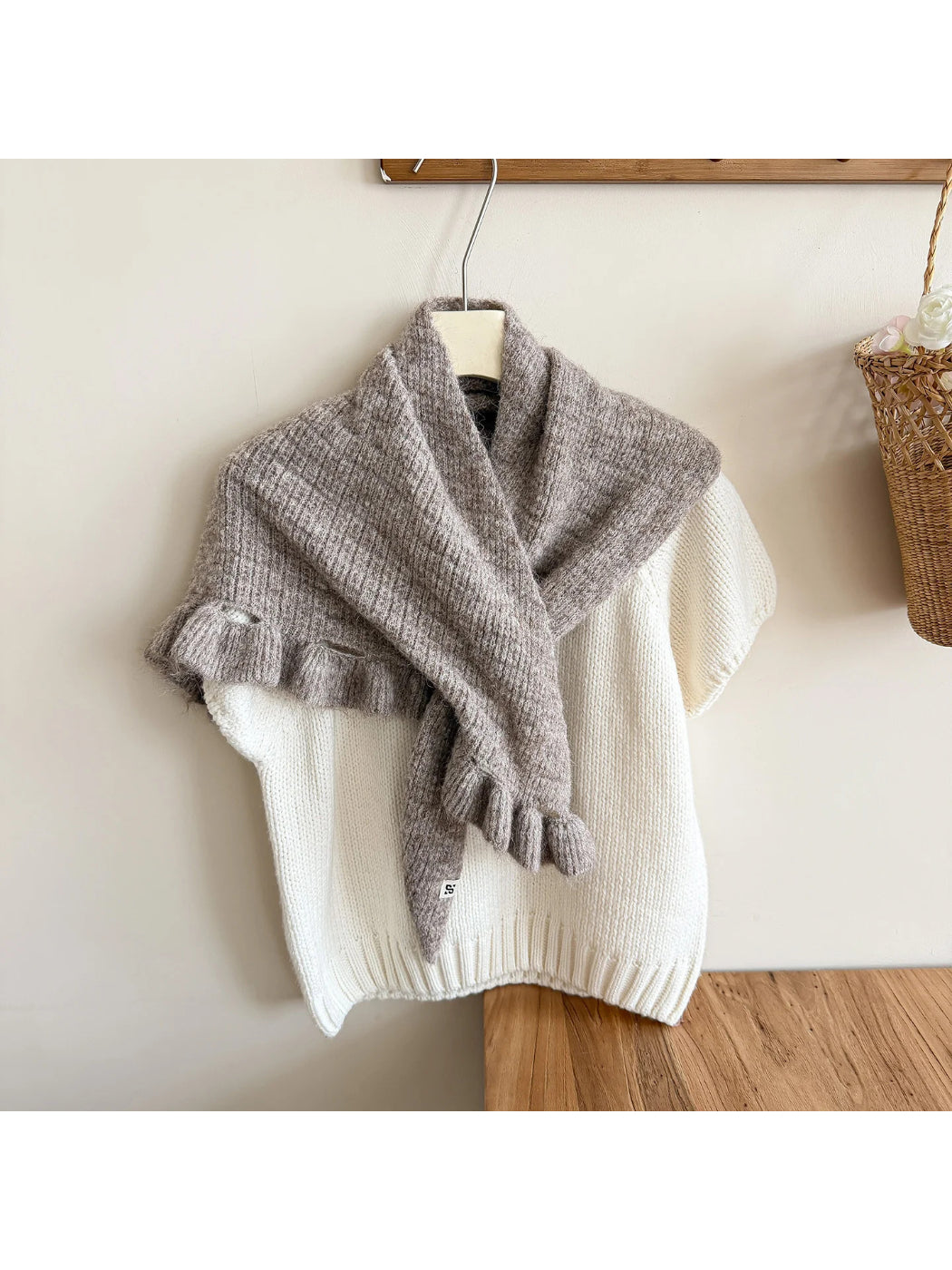 Scarvii - Fuzzy Knit Fringe Triangle Scarf