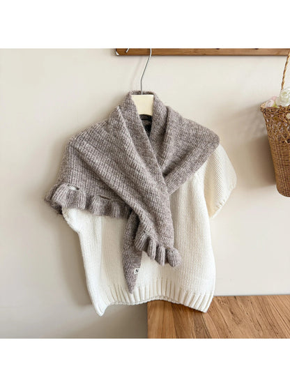Scarvii - Fuzzy Knit Fringe Triangle Scarf