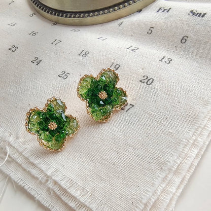 Earwish - Green Sparkling Floral Earrings - Delicate & Chic
