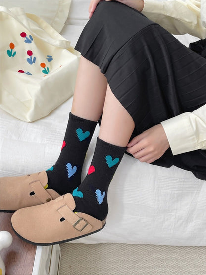 Rufia - Color Heart Pattern Crew Socks