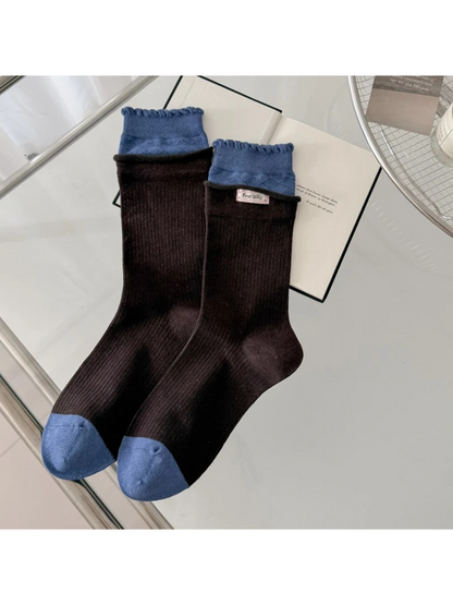 Rufia - Ribbed Ruffle Cuff Crew Socks