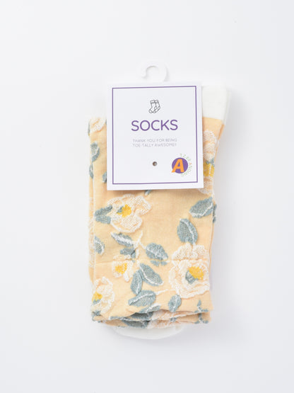 Rufia - Classic Rose Embroidery Crew Socks