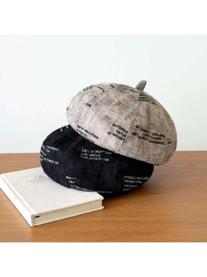 Haila - Newspaper Letter Print Beret Hat