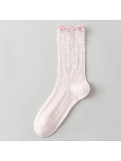Rufia - Ruffle Cuff Bow Pattern Crew Socks