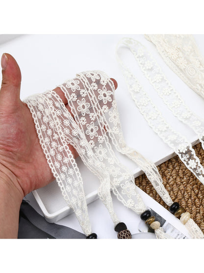 Scarvii - Lace Floral Print with Bead Detail Narrow Scarf