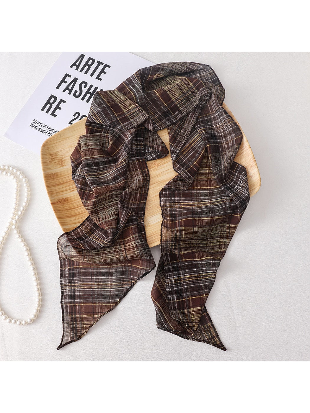 Scarvii - Plaid Printed Long Narrow Scarf