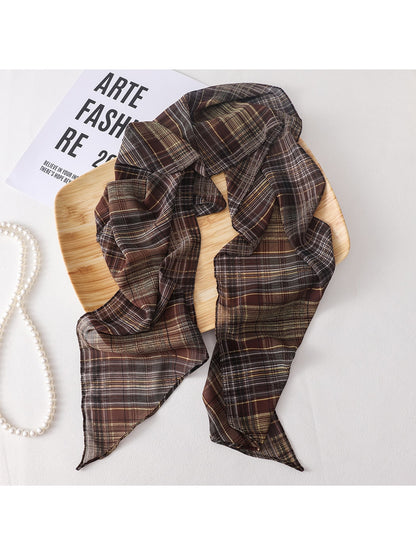 Scarvii - Plaid Printed Long Narrow Scarf