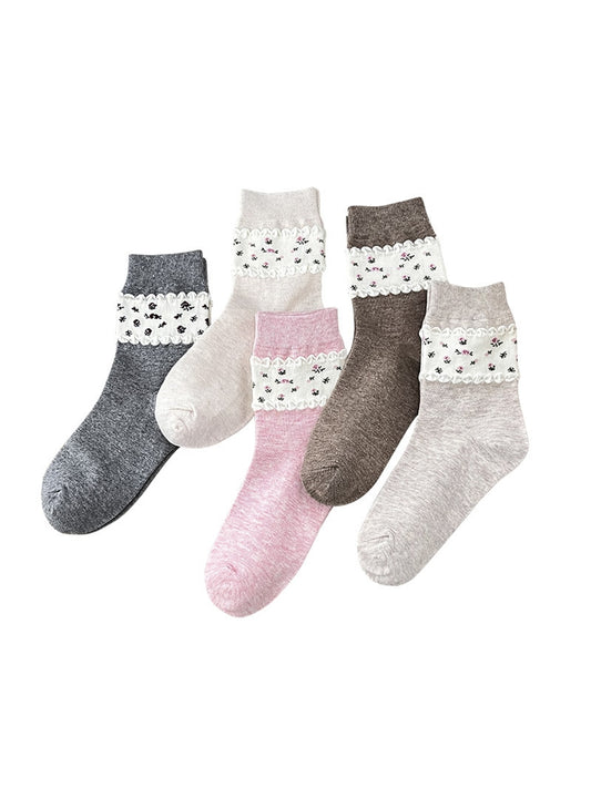Rufia - Ditsy Floral Contrast Casual Crew Socks