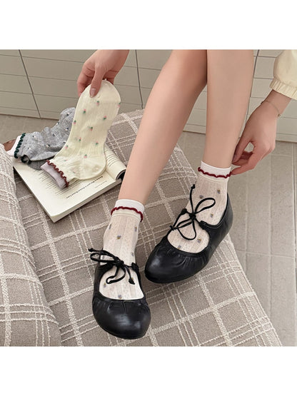 Rufia - Floral Pattern Ankle Socks with Trim
