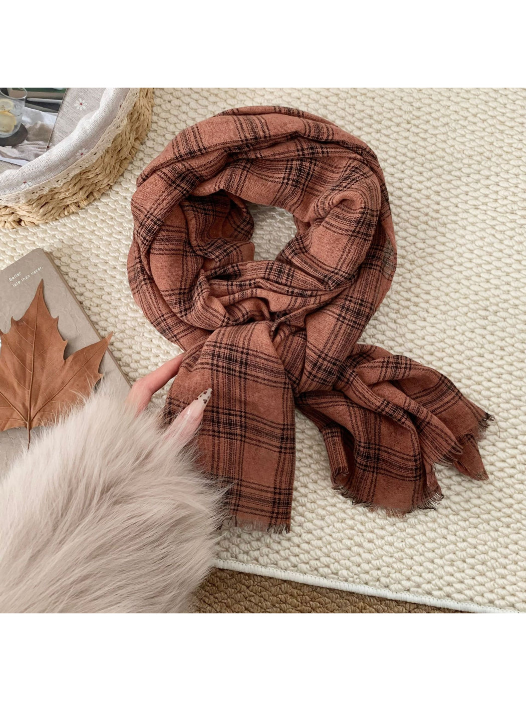 Scarvii - Washed Plaid Fabric Scarf