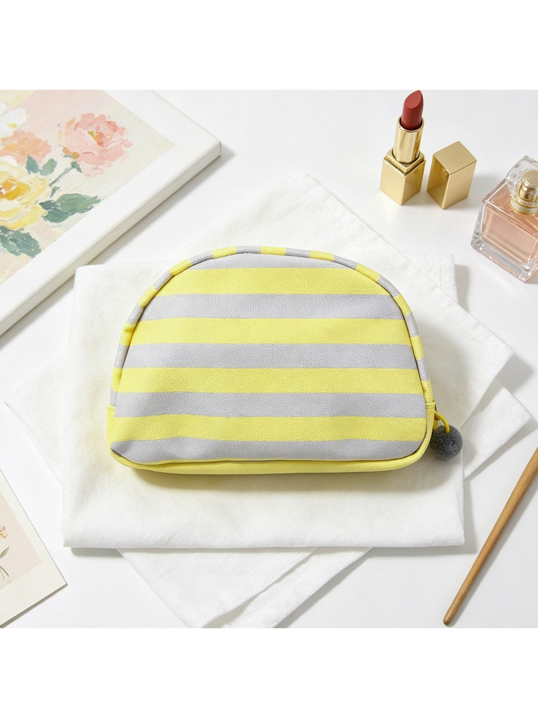 Cosbai - Striped Semicircle Cosmetic Organizer Bag
