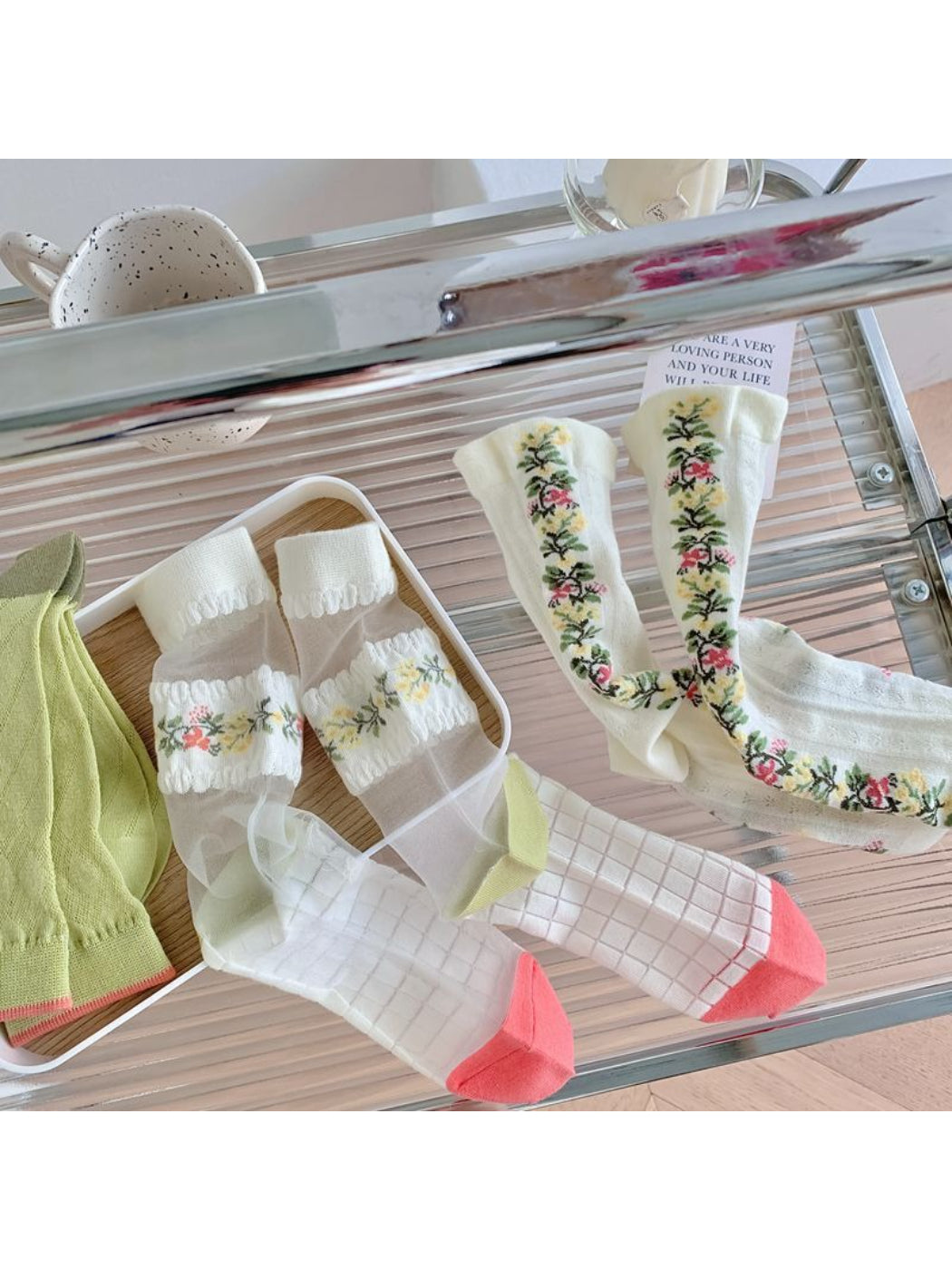 Rufia - Vintage Floral Vine Sheer Crew Socks product image 1