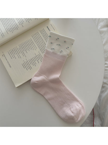 Rufia - Colorblock Style Cute Pattern Crew Socks