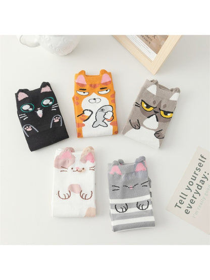 Rufia - Playful Kitty Faces Crew Socks