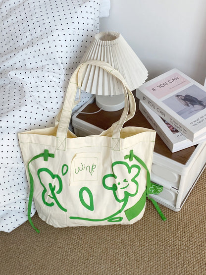 Cosbai tote bag worn over shoulder by model, highlighting size and style