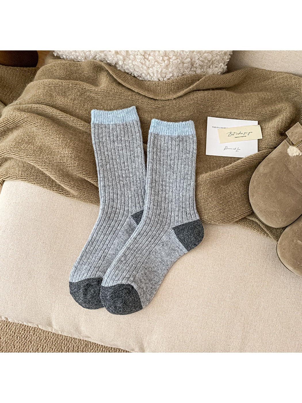 Rufia - Simple Colorblock Casual Crew Socks