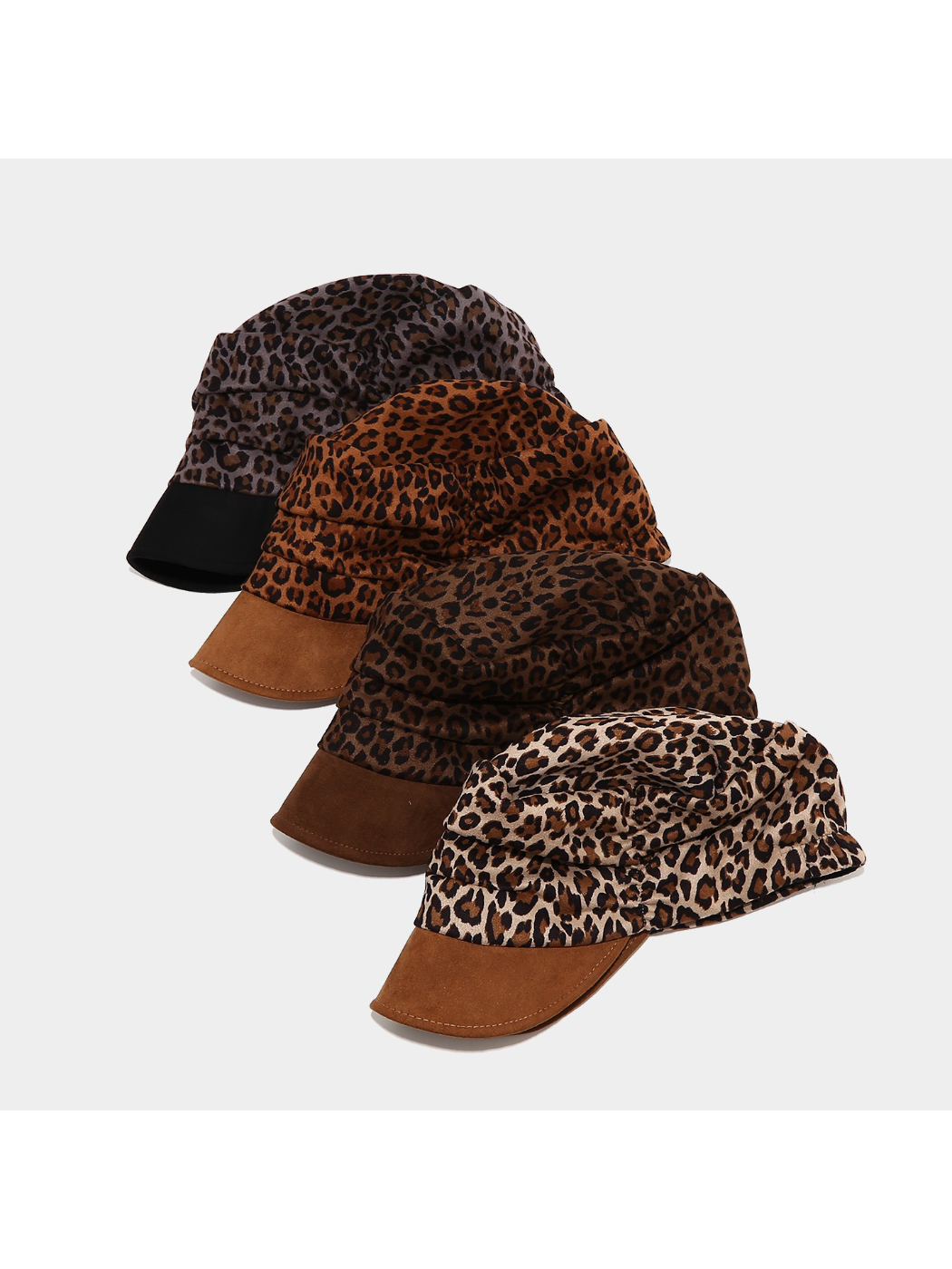 Haila - Leopard Print Ruched Newsboy Cap
