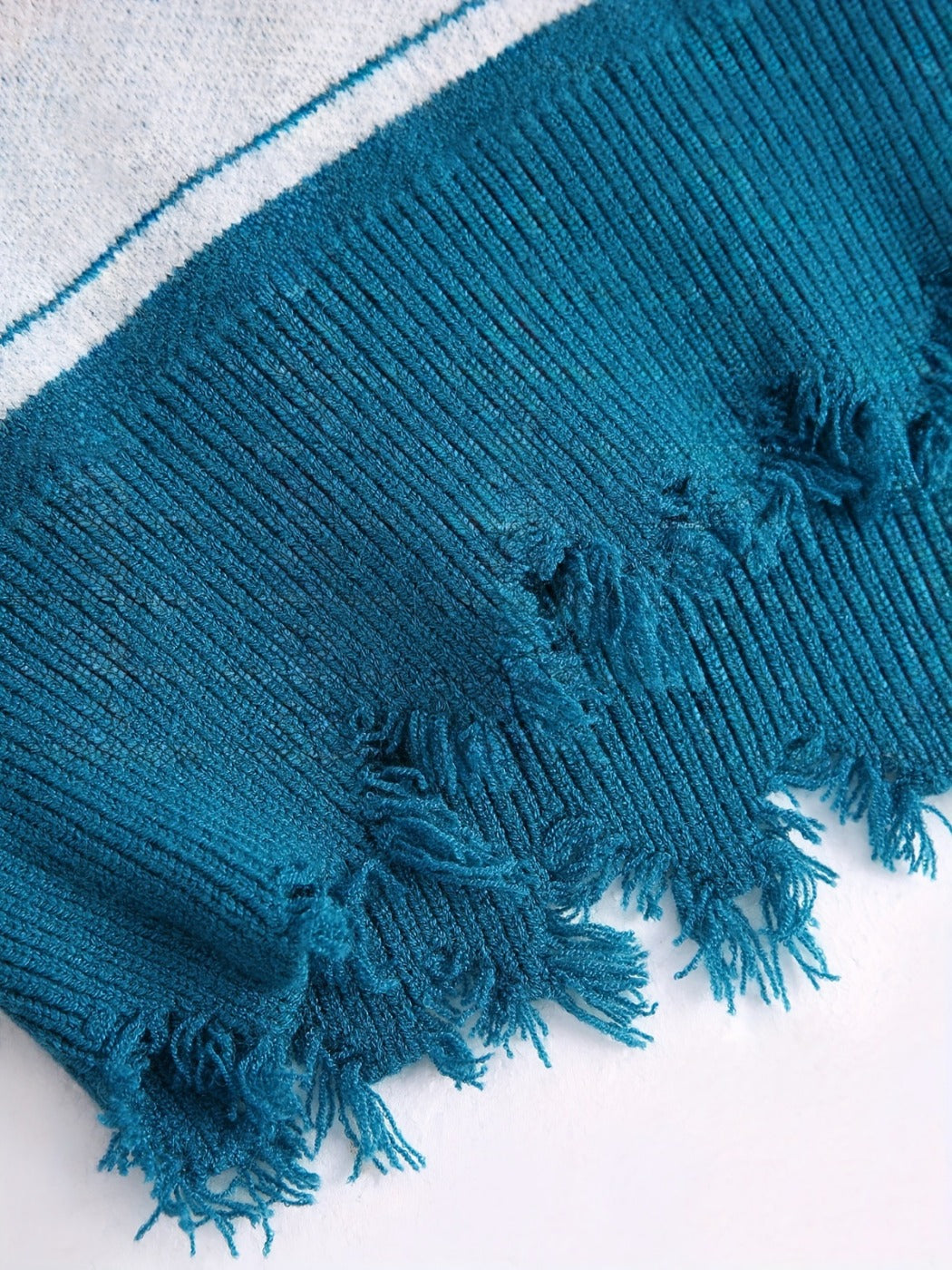 Crosa - Distressed Knit V-Neck Geometric Sweater