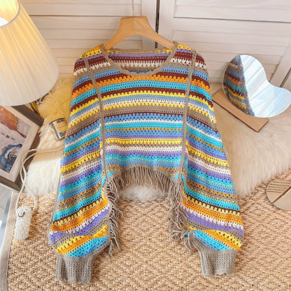 Crosa - Vintage Rainbow Open-Knit Sweater