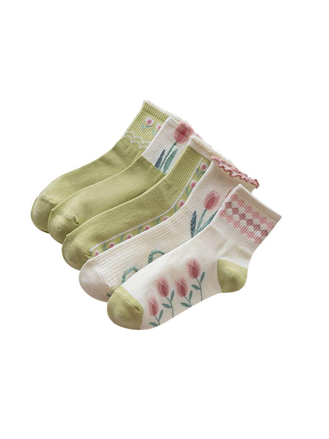 Rufia - Floral Ruffle Cuff Casual Crew Socks