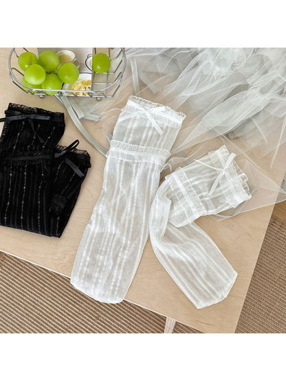 Rufia - Sweet Lace Trim Detail Ribbed Sheer Crew Socks