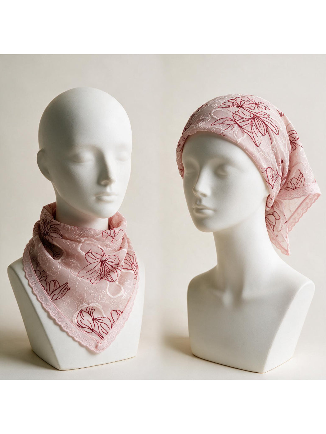 Scarvii - Floral Outline Scalloped Edge Bandana Scarf