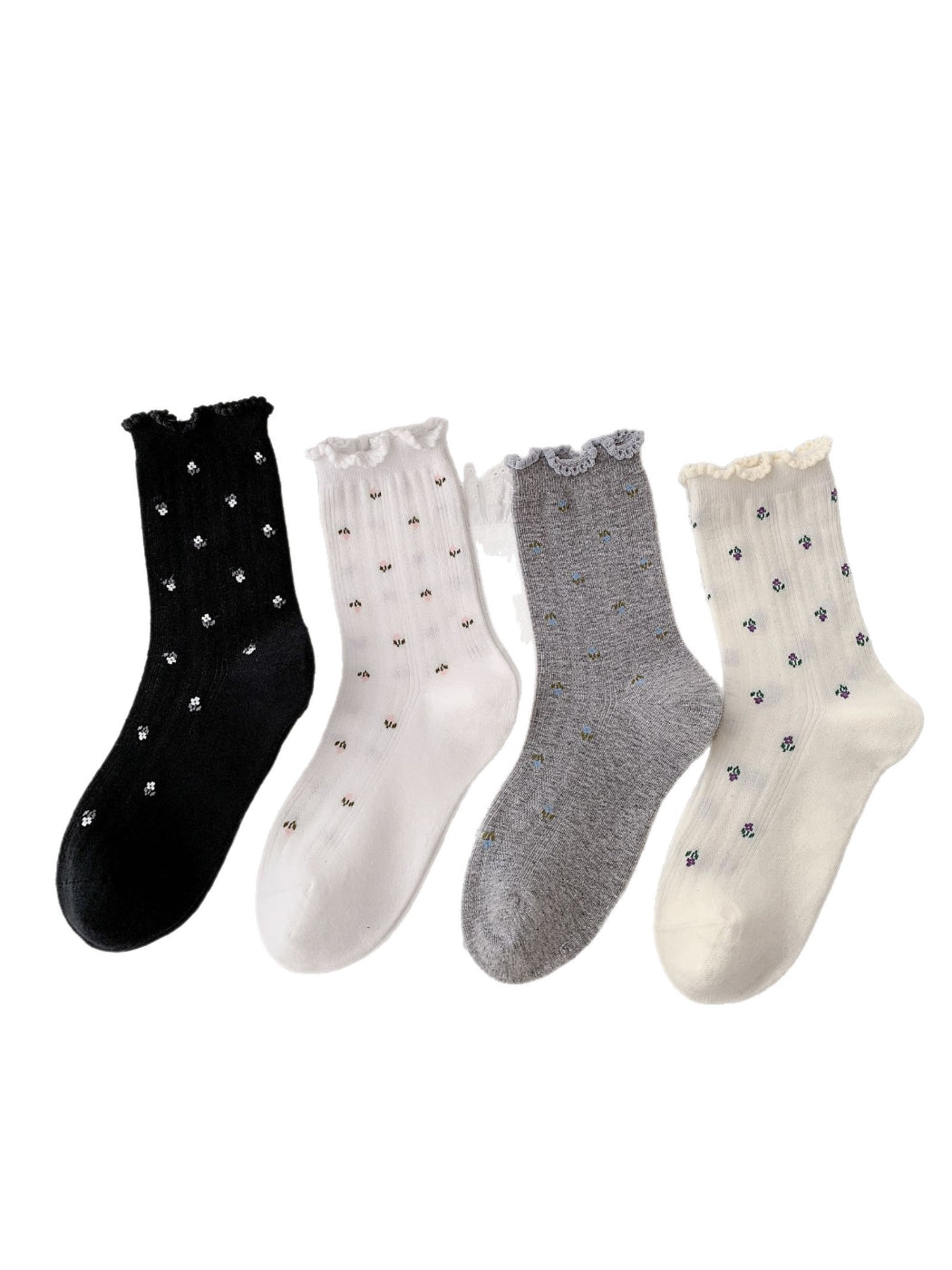 Rufia ditsy floral crew socks displayed flat showing full design