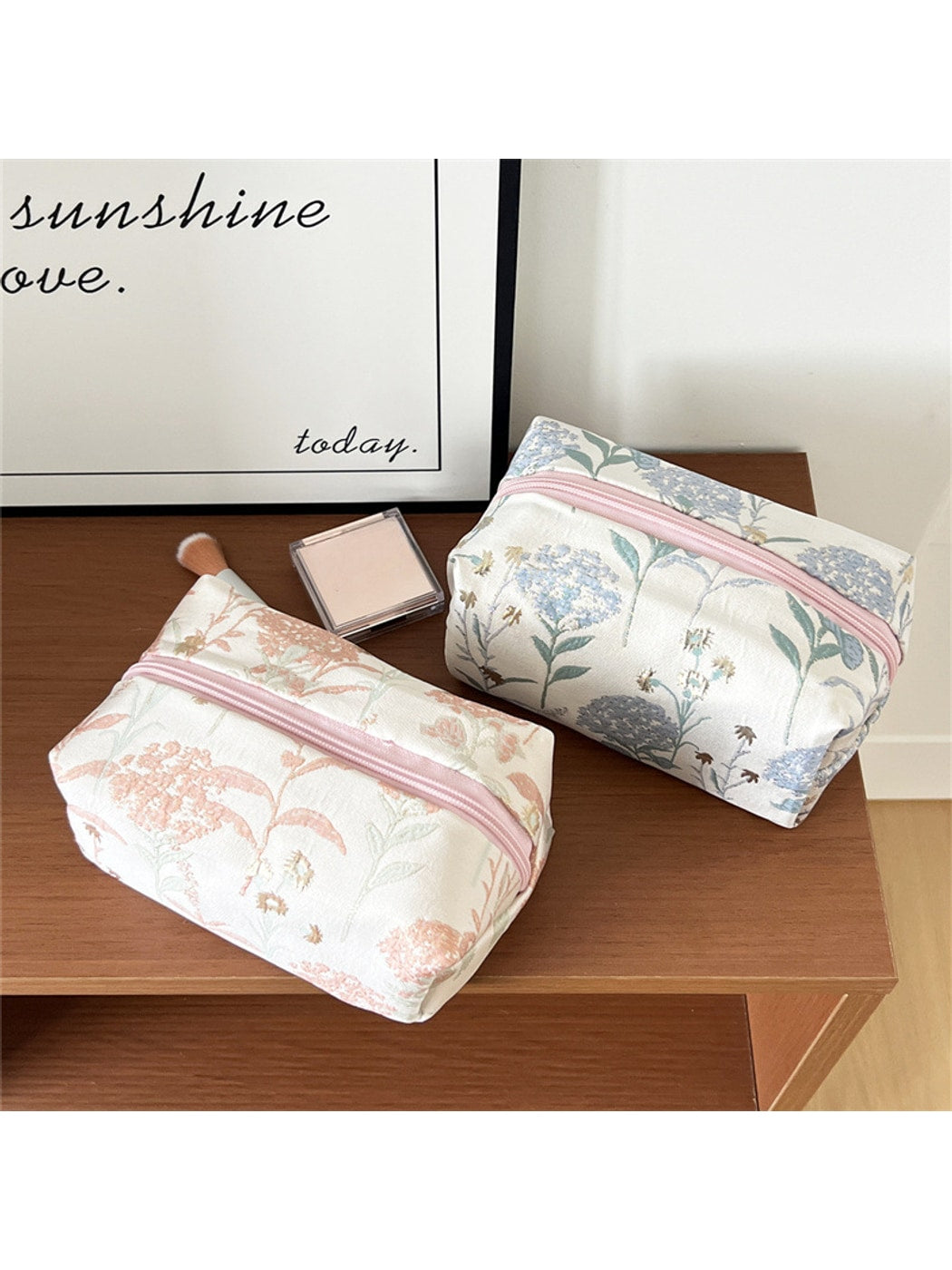 Cosbai - Floral Embroidery Cosmetic Organizer Bag