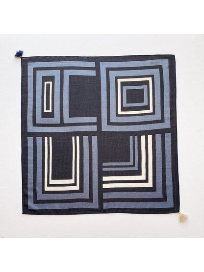 Scarvii - Retro Geometric Print Tassels Square Scarf