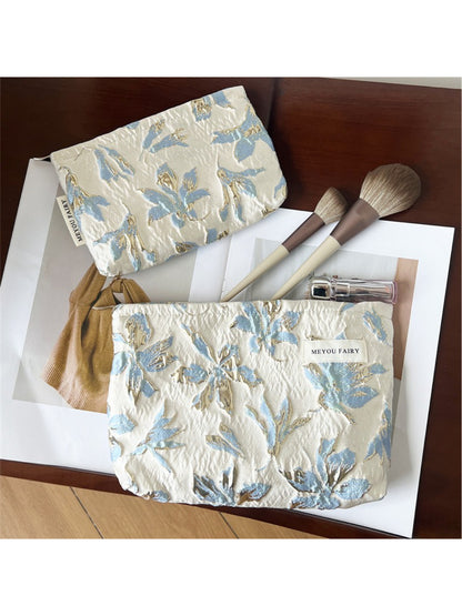 Cosbai - Pastel Blue Jacquard Fabric Pouch