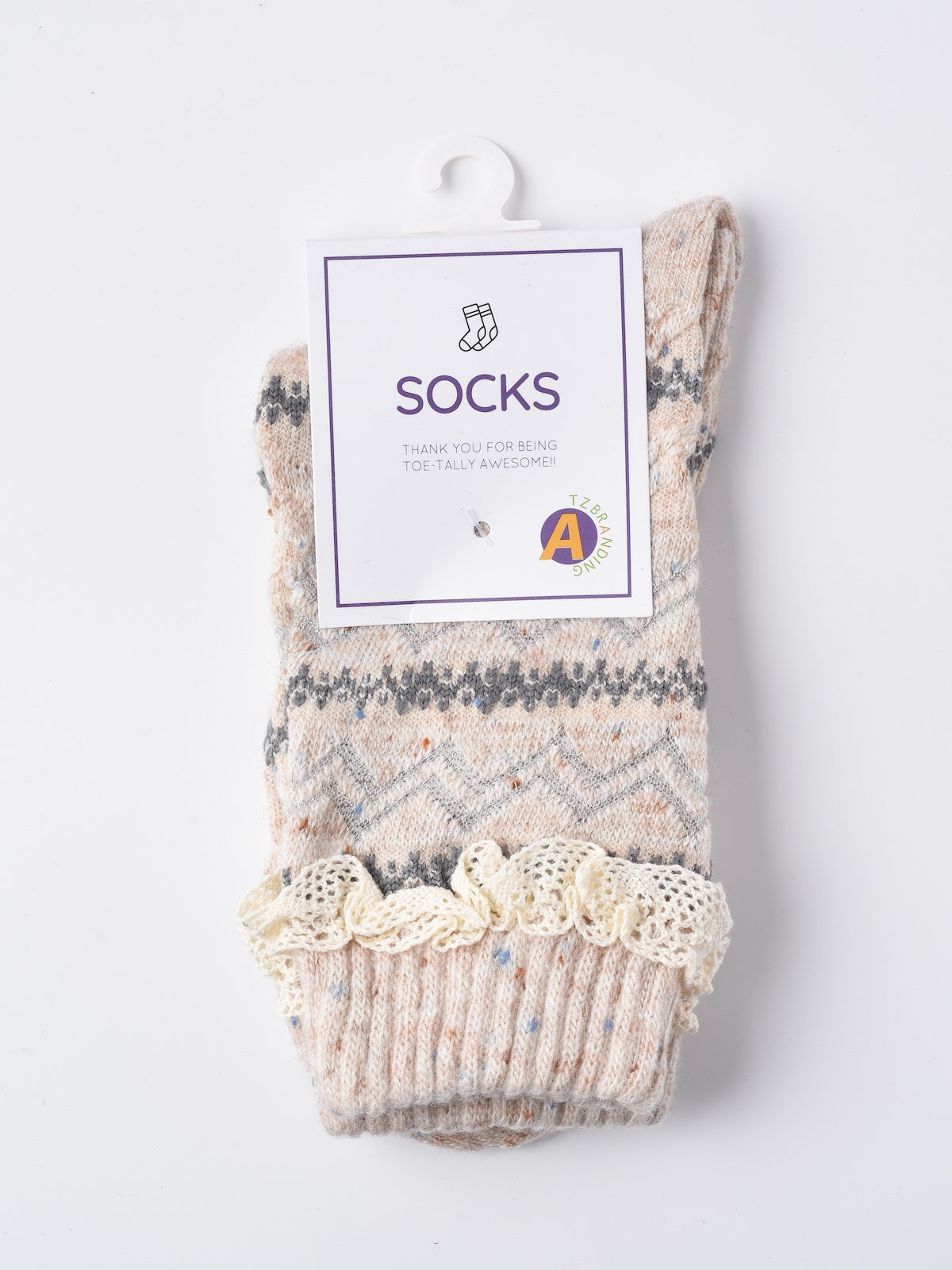 Rufia - Lace Trim Cozy Pattern Crew Socks