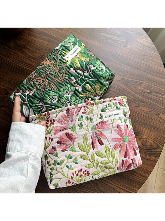 Cosbai botanical floral cosmetic bag with colorful flower pattern on white background