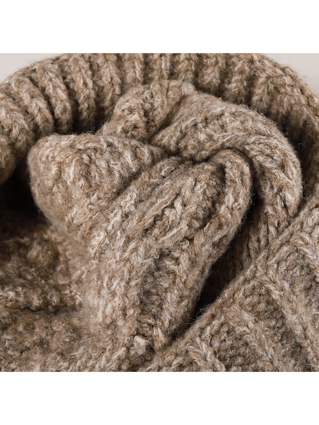 Haila - Pom Pom Cable Knit Folded Cuff Beanie