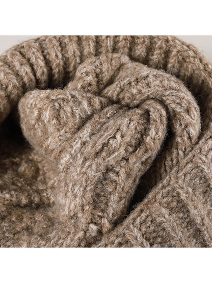 Haila - Pom Pom Cable Knit Folded Cuff Beanie