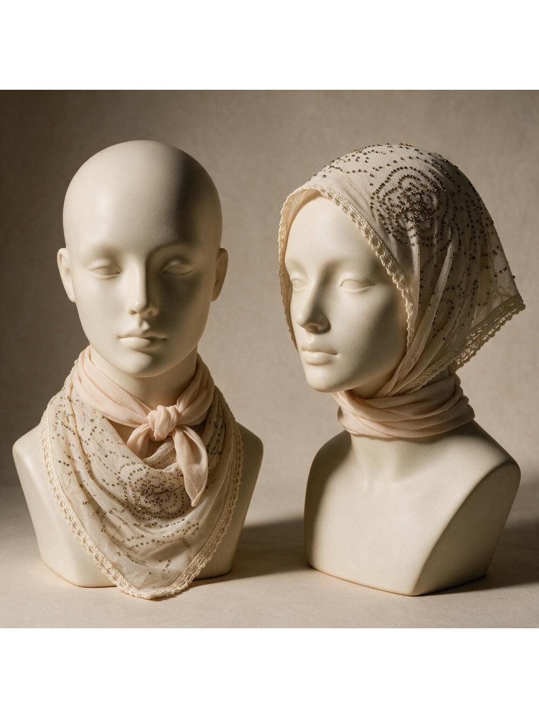 Scarvii - Studded Floral Lace Trim Bandana Scarf