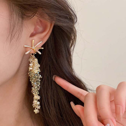 Earwish - Floral Long Fringe Earrings - Shiny & Delicate