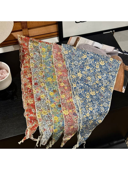 Scarvii - Floral Lace Trim Decorative Triangle Bandana