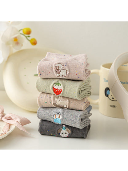 Rufia - Cute Cartoon Embroidered Mid-Calf Socks