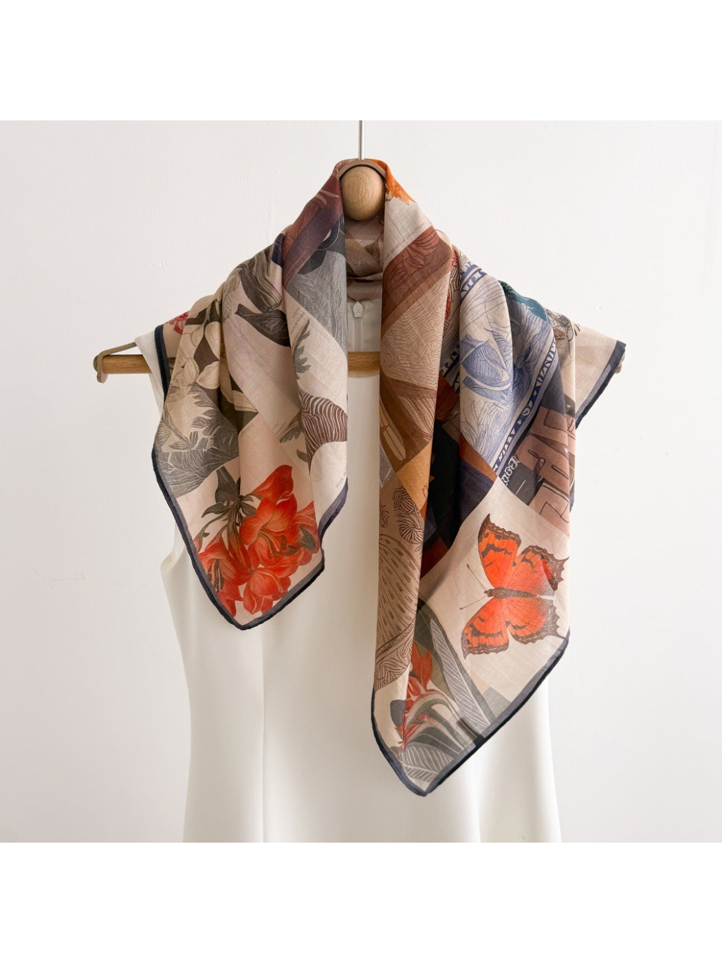 Close-up of Scarvii scarf showing colorful boho patchwork pattern