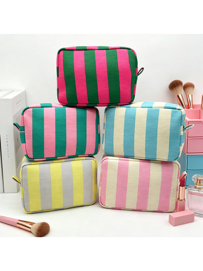 Cosbai - Striped Zipper Cosmetic Organizer Bag