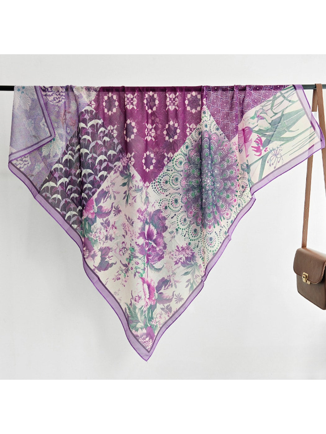 Scarvii - Purple Patchwork Print Square Scarf