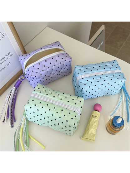 Cosbai - Polka Dot Heart-Quilted Makeup Bag