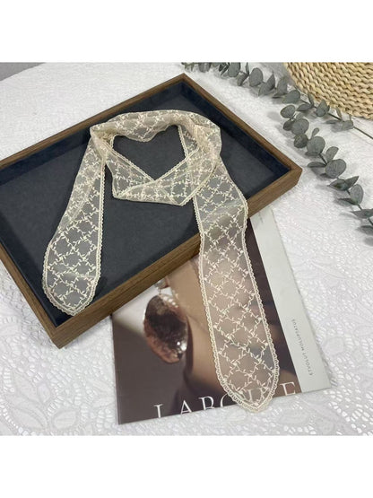 Scarvii - Long Narrow Solid Color Lace Scarf