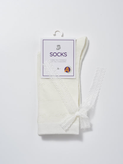 Rufia - Elegant Bow Lace Accent Crew Socks product image 5