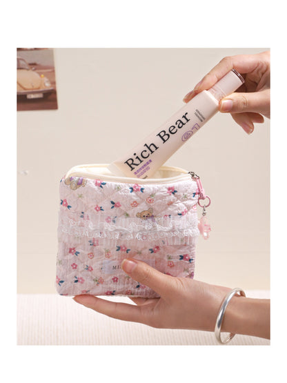 Cosbai - Lace Floral Quilted Zipper Pouch with Charm detail view 5