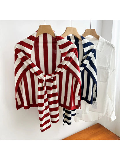 Scarvii - Striped T-Shaped Knit Scarf