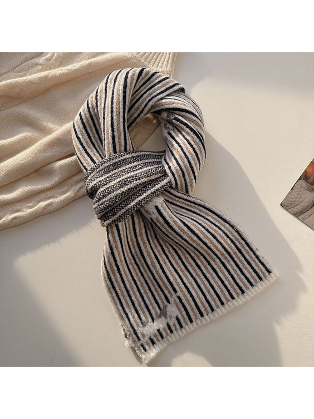 Scarvii - Striped Knit Scarf With Sheep
